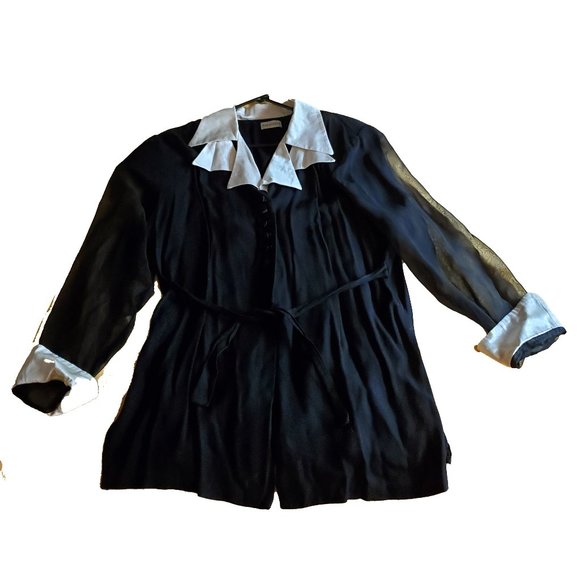 The Avenue Vintage Black Jacket with Lace Sleeves and Cuffs, Size Approx 2x Fair - Picture 1 of 10